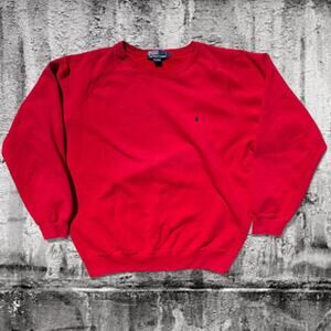 Vintage Polo Ralph Lauren Red Crewneck Sweatshirt Size L Made in Hong Kong
